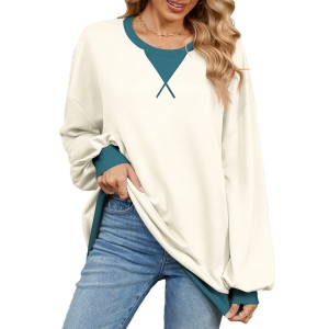 Autumn and winter contrasting round neck loose long sleeved sweatshirt jacket for women