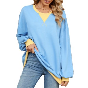 Autumn and winter contrasting round neck loose long sleeved sweatshirt jacket for women