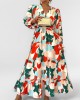 Women's new fall printing long-sleeved waisted temperament elegant V-neck dresses