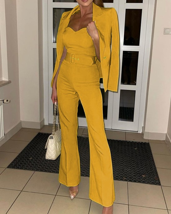 Fall new fashion long-sleeved small suit pants jumpsuit suit two-piece set