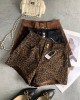 Double-button fashionable fashionable leopard print spicy girl denim shorts female fall new Slim stretch versatile hot pants