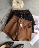 Double-button fashionable fashionable leopard print spicy girl denim shorts female fall new Slim stretch versatile hot pants