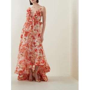 New spring and summer strapless V-neck women's halter print fairy long temperament evening dresses