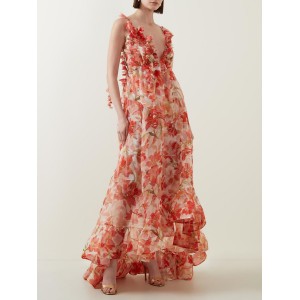 New spring and summer strapless V-neck women's halter print fairy long temperament evening dresses