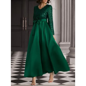 New sequins temperament commuter solid color mid-waist beaded host banquet dress evening dresses