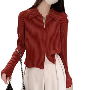 Autumn and winter new half-high neck zipper twist wool sweater design sense of fashion trend solid color pullover knit sweater female