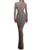 New women's independent station dress hollow strapless bustier Slim mesh sequin dresses