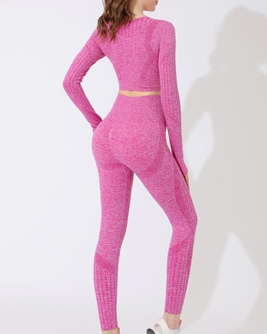 Pink fitness sports suit personality breathable tight high elasticity yoga clothing simple solid color sportswear