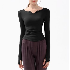 New spring and fall V-neck sports tops yoga clothing long-sleeved T-shirt running professional quick-drying nude Slim fitness clothing women