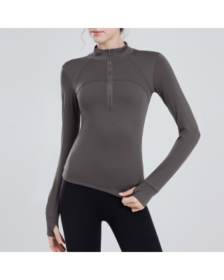 Padded half-zipper yoga clothing women long-sleeved outer wear outdoor morning running sports tops training fitness clothing winter new