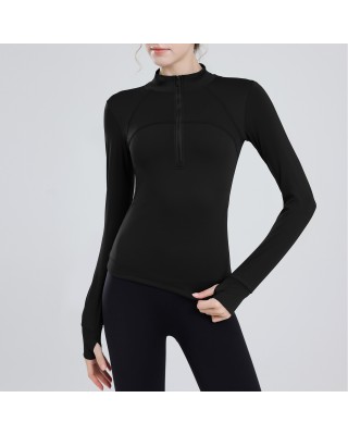 Padded half-zipper yoga clothing women long-sleeved outer wear outdoor morning running sports tops training fitness clothing winter new