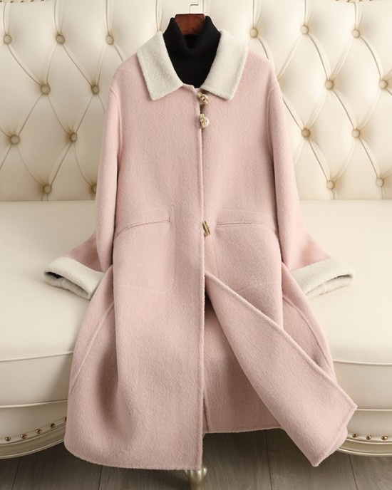 Fall and winter new double-sided tweed cashmere coat women in long fashion loose wool tweed jacket