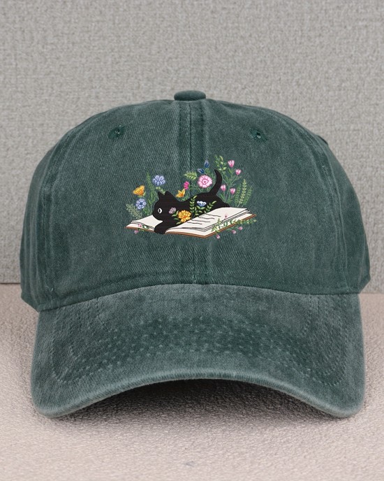 Cute cat and floral print adjustable cotton baseball cap pop vintage foreign trade duck tongue cap