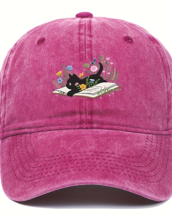 Cute cat and floral print adjustable cotton baseball cap pop vintage foreign trade duck tongue cap