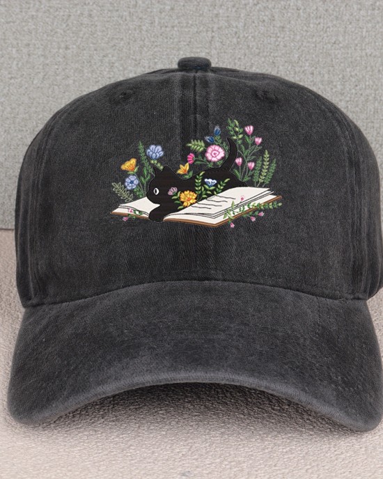 Cute cat and floral print adjustable cotton baseball cap pop vintage foreign trade duck tongue cap