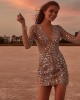 2024 Sexy Deep V See-through Sequins Package Hip Dress Long Sleeve Evening Gowns