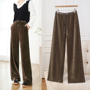 Golden Velvet Straight Pants Women Drawstring Narrow Wide Leg Skinny Premium Feeling Morandi Color Lengthened Tall Drag Pants