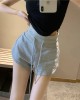 Gray Cotton Athletic Casual Shorts Women's Summer a-line High Waist Loose Wide Leg Beach Hot Pants