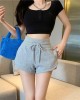 Gray Cotton Athletic Casual Shorts Women's Summer a-line High Waist Loose Wide Leg Beach Hot Pants