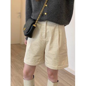 High-waisted retro corduroy boot pants women's fall and winter loose A-line wide-leg casual Chinese pants five-minute shorts