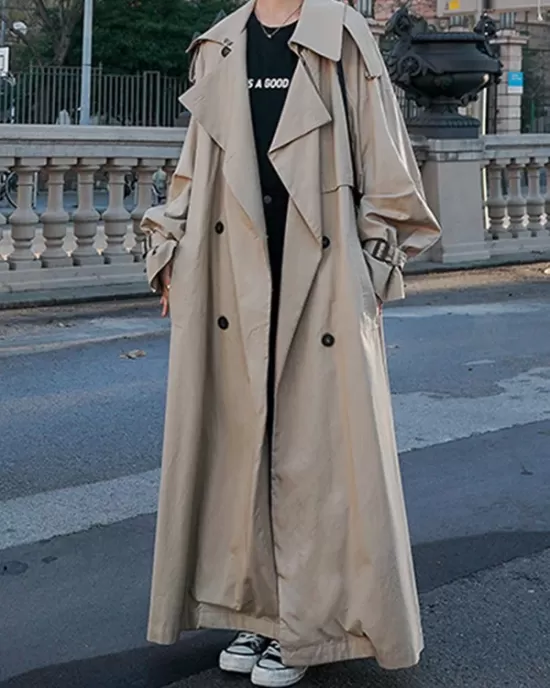 Split-Back Tied Waist Long Sleeves Loose Lapel Trench Coats Outerwear