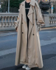 Split-Back Tied Waist Long Sleeves Loose Lapel Trench Coats Outerwear