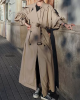 Split-Back Tied Waist Long Sleeves Loose Lapel Trench Coats Outerwear