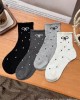 Cross Pod Cuff Stretch Mid Calf Socks Polka Dot Bow Socks Women Spring and Autumn