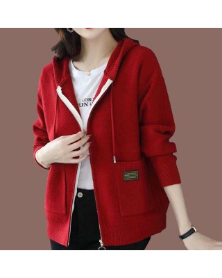 [Special Offers] Hooded sweater cardigan jacket for women's autumn wear 2024 new style fashionable outer zipper hooded knitted sweater top