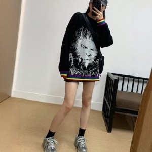 [Hot selling] Wukong Retro Rascal Knitted Top Women's Autumn and Winter New Trendy Brand Design Feeling Lazy Style Long Sleeve Sweater