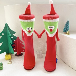 Big red magnetic Christmas hand socks female couple New Year long tube cotton