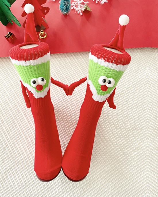 Big red magnetic Christmas hand socks female couple New Year long tube cotton