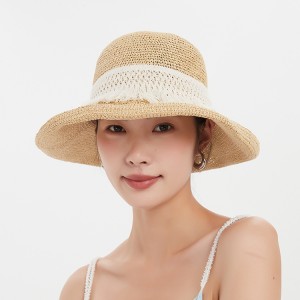 Hand-woven solid crocheted straw hat summer outdoor sun protection foldable sun hat leisure beach fisherman's hat