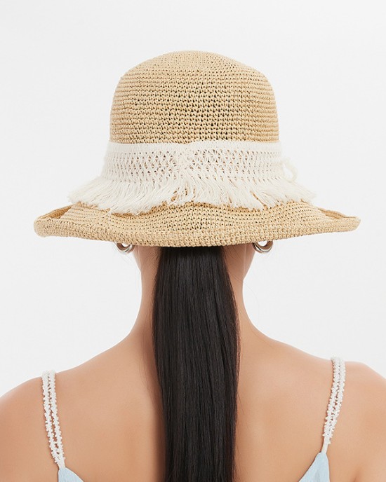 Hand-woven solid crocheted straw hat summer outdoor sun protection foldable sun hat leisure beach fisherman's hat