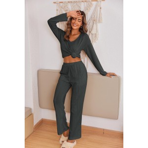 Autumn and winter women's homewear suit long-sleeved long pants two-piece set of ribbed warm home