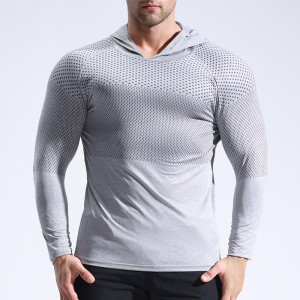 Running, bodybuilding, sweating and quick drying clothes, tight fitting long sleeved hooded fitness suit for men