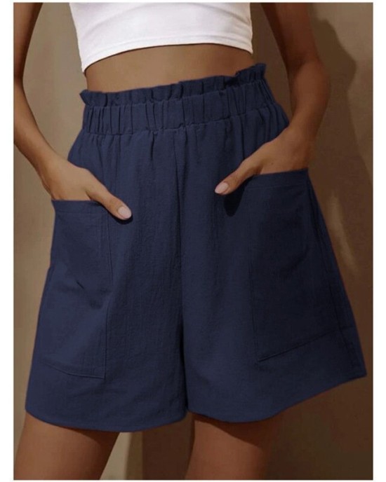 2024 New Women's Cotton and Linen Pod High Waist Shorts Fashion Wide Leg Casual Shorts