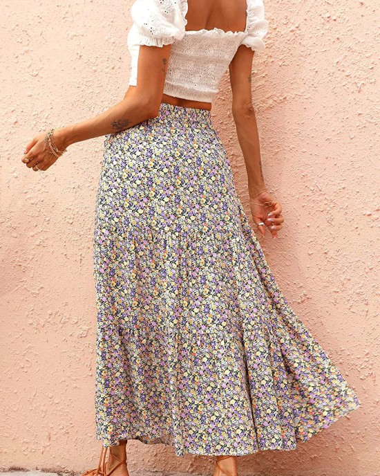 2024 New Floral High Waist A-Line Pleated Chiffon Half-Body Skirt