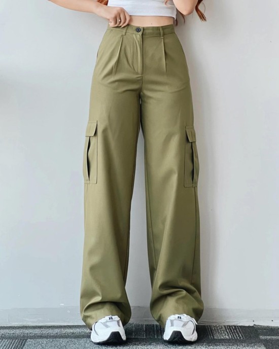 2024 new versatile casual pants mid-waist three-dimensional pockets pants waisted workers Dress Pants