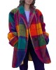 2024 Women's Long sleeved Polo Collar Colored Coat Printed Woolen Long Coat