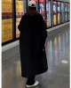 Black woolen coat jacket 2023 autumn/winter new Korean version loose knee length thickened girl's woolen coat jacket