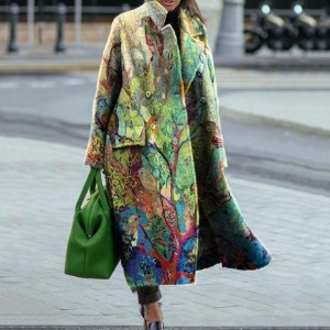 2024 Autumn/Winter New Women's Loose Size Printed Windbreaker Flip Collar Coat Coat for Women