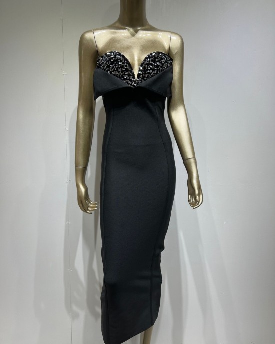 Hot New Bandage Dress Fashion Elegant Black Sequins Sheath Long Party Dresses