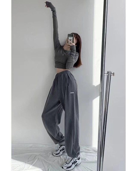 Loose sweatpants women's casual girdle pants autumn and winter gray high-waisted straight underpants