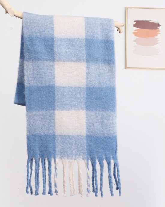 Imitation cashmere scarf women's new plaid student tassel shawl double-sided matching color collar