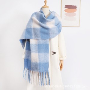 Imitation cashmere scarf women's new plaid student tassel shawl double-sided matching color collar