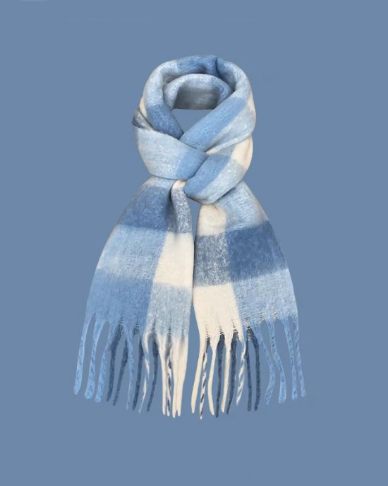 Imitation cashmere scarf women's new plaid student tassel shawl double-sided matching color collar