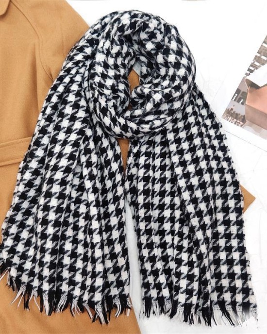 Scarf warm checkered bib scarf with tassel scarf women's advanced sense