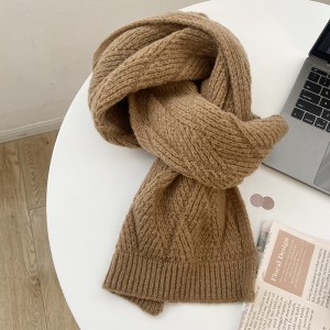 Women's warm solid color knitted wool herringbone thick scarf