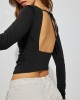 Sexy backless inner women's knitwear long-sleeved t-shirt spicy girl blouse square neck bottoming shirt